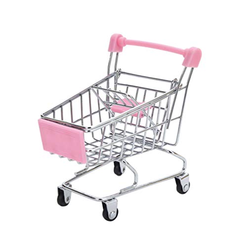 HEALLILY Mini-Einkaufswagen, Supermarkt, Einkaufswagen, Puppen-Zubehör, Spielzeug für Teenager, Kinder, Rosa von HEALLILY