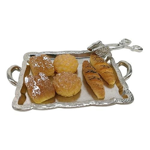 HEALSOPTHY 1 Set Simulation Mini Food Model Brote Mit Tablett Puppenhaus Zubehör von HEALSOPTHY