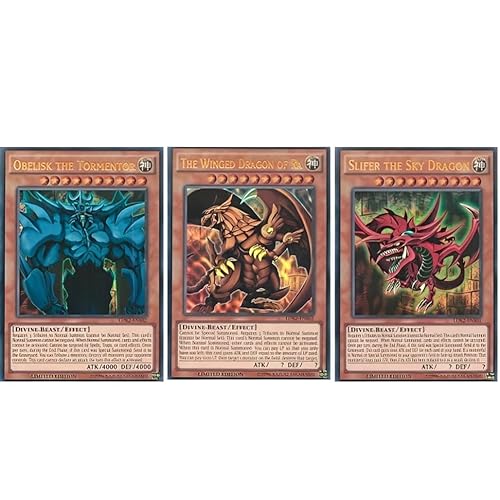 3 Heilige Ägyptische Götterkarten Set - SLIFER, RA & Obelisk - LDK2-ENS01, LDK2-ENS02 & LDK2-ENS03 - ENGLISCH - Ultra Rare - Sammlerstück Einzelkarten + Heartforcards® Versandschutz von HEART FOR CARDS