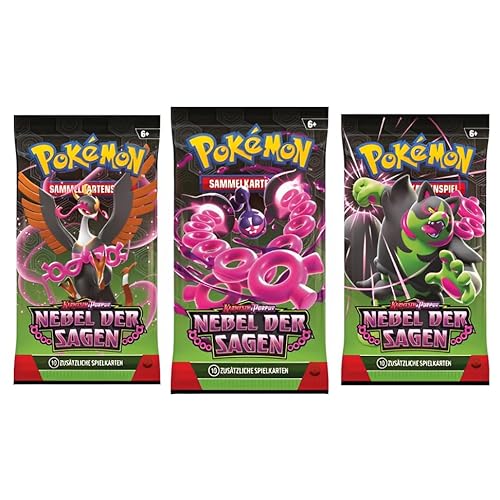 3X Pokemon Karmesin & Purpur: Nebel der Sagen Booster - KP6.5-3 Booster - mit 10 Karten pro Booster - DEUTSCH + Heartforcards® Versandschutz von HEART FOR CARDS