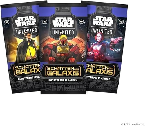 3X Star Wars: Unlimited Booster – Schatten der Galaxis - 3 Booster - mit je 9 Karten - DEUTSCH + Heartforcards® Versandschutz von HEART FOR CARDS