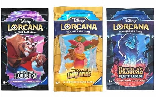 3er Mystery Lorcana Booster - 3 zufällige Booster mit 12 Karten pro Pack aus Allen Lorcana Sets wie INKLANDS, URSULAS Return und mehr - ENGLISCH + Heartforcards® Versandschutz von HEART FOR CARDS