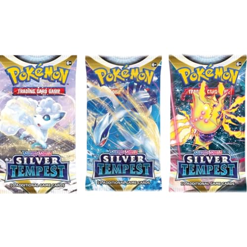 3er Pokeman Booster Set - 3X Silver Tempest Booster - mit 10 Karten pro Booster - Englisch Heartforcards® Versandschutz von HEART FOR CARDS