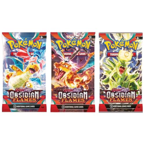 3er Pokemon Booster Set - 3X Obsidian Flames Booster - Scarlet & Violet mit 10 Karten pro Booster - Englisch Heartforcards® Versandschutz von HEART FOR CARDS