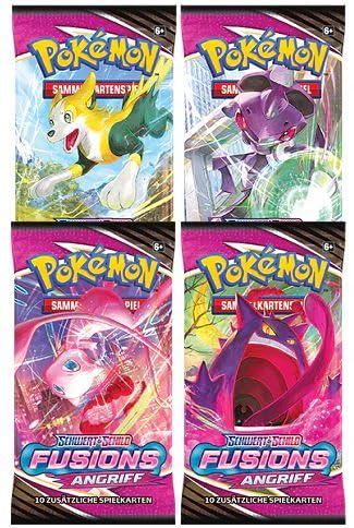 4er Pokemon Booster Set - 4X Fusions Angriff Booster - mit 10 Karten pro Booster - DEUTSCH + Heartforcards® Versandschutz von HEART FOR CARDS