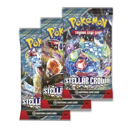 PKM 3X Stellar Crown Booster mit 10 wertvollen Sammelkarten Karten Pack - Englisch + Heartforcards® Versandschutz von HEART FOR CARDS