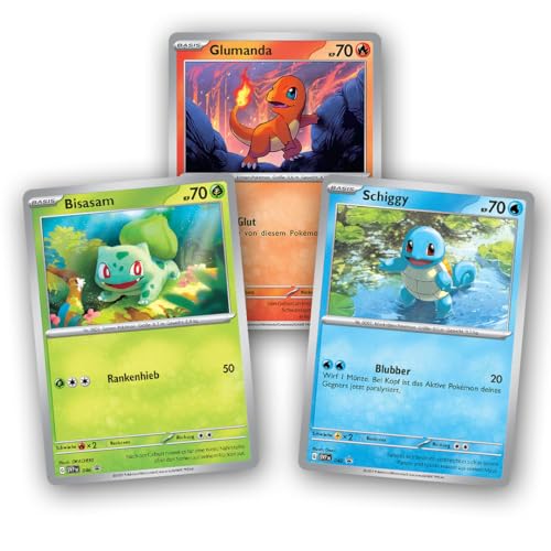 Pokémon Sammelkarten – 3er Starter-Set | Holografische Karten: Bisasam SVP046, Glumanda SVP047 & Schiggy SVP048 | Deutsch | Mit Heartforcards® Versandschutz von HEART FOR CARDS