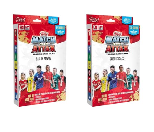 Topps Bundesliga Match Attax 2024/2025 MEGA Pack (Doppelpack) - 2X 125 Karten inkl. 5 Limited Edition Karten + Heartforcards® Versandschutz von HEART FOR CARDS