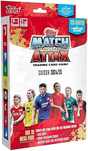 Topps Bundesliga Match Attax 2024/2025 Mega Pack - 125 Karten inkl. 5 Limited Edition Karten + Heartforcards® Versandschutz von HEART FOR CARDS