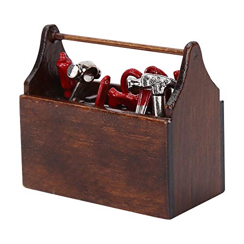 Miniatur-Werkzeugkasten aus Holz, Puppenhaus-Werkzeugkasten mit Werkzeugen für Puppenhaus-Zubehör im Maßstab 1:12 von HEEPDD