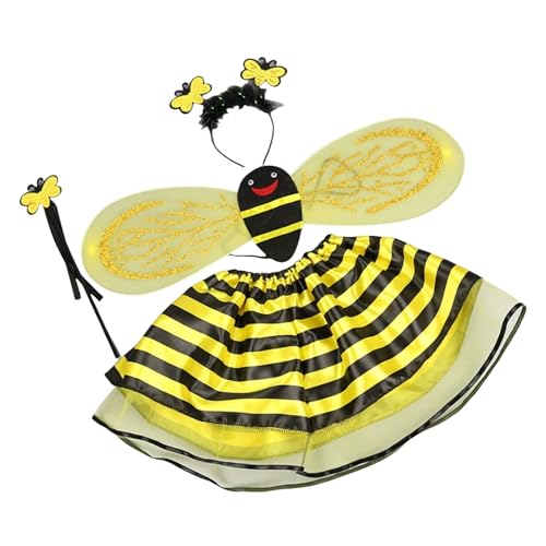 HEEZOU 4 Stücke Bienen Kostüm Kits Für Frauen Erwachsene Gestreiften Tutus Rock Zauberstab Schmetterling Flügel Bienen Stirnband Cosplay Requisiten von HEEZOU