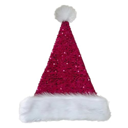 HEEZOU Blingbling Weihnachtsmützen Unisex Weihnachtsmützen Mit Pailletten Und Pelzigem Weißem Besatz Für Cosplay Aktivitäten Und Urlaubsmode von HEEZOU