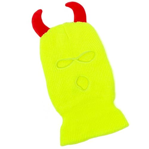 HEEZOU Cool Devil Horn Facecover Gestrickte Balaklava Kappen Für Frauen Männer Winter Erwachsene Halloween Kostüm Rollenspielkappen von HEEZOU