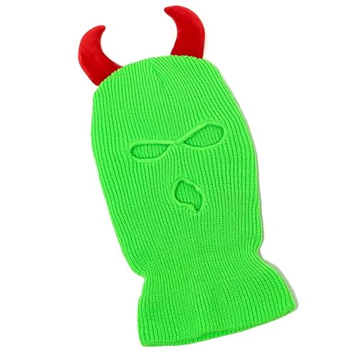 HEEZOU Cool Devil Horn Facecover Gestrickte Balaklava Kappen Für Frauen Männer Winter Erwachsene Halloween Kostüm Rollenspielkappen von HEEZOU