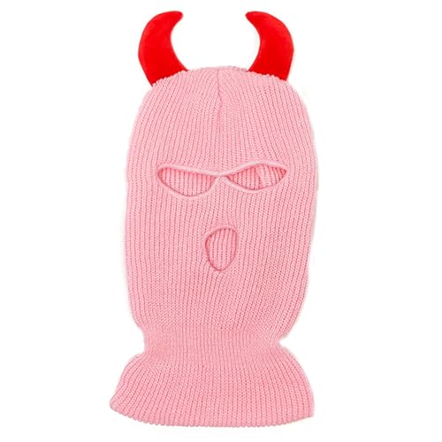 HEEZOU Cool Devil Horn Facecover Gestrickte Balaklava Kappen Für Frauen Männer Winter Erwachsene Halloween Kostüm Rollenspielkappen von HEEZOU