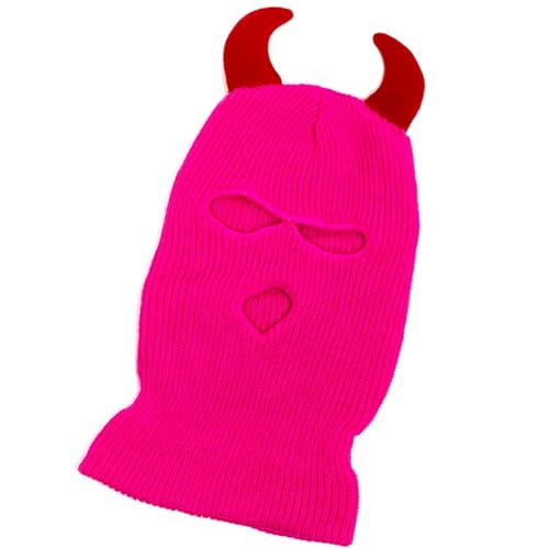 HEEZOU Cool Devil Horn Facecover Gestrickte Balaklava Kappen Für Frauen Männer Winter Erwachsene Halloween Kostüm Rollenspielkappen von HEEZOU