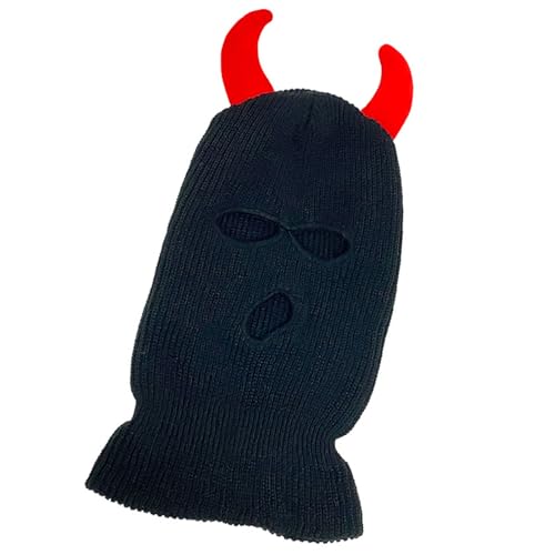 HEEZOU Cool Devil Horn Facecover Gestrickte Balaklava Kappen Für Frauen Männer Winter Erwachsene Halloween Kostüm Rollenspielkappen von HEEZOU