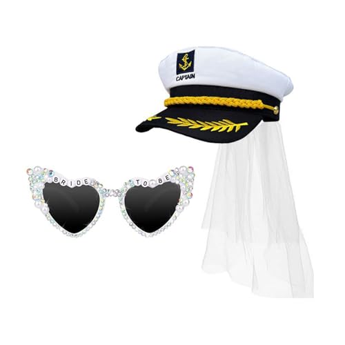 HEEZOU Kapitän Sonnenbrille Set Für Braut Hochzeit Party Kostüm Erwachsene Weibliche Musik Festival Dress Up von HEEZOU