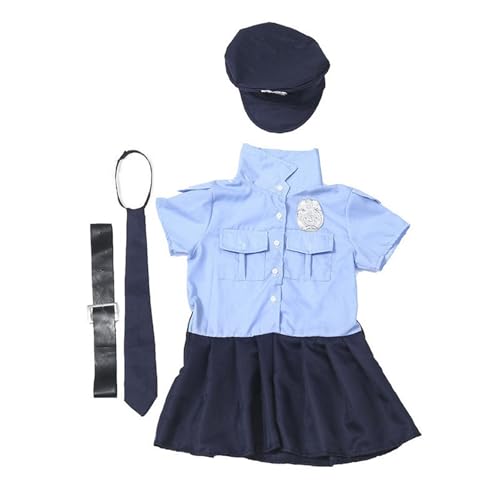 HEEZOU Kindermädchenpolizeikostüm Halloween Polizist Kostümpolizei Uniform Mit Zubehör Polizei Hat Kleid Bowtie Belt Gürtel von HEEZOU