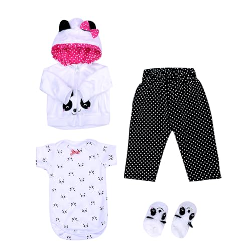 HEHUZY Kleidungsset Reborn Babypuppen, 20-24 Zoll Outfit Zubehör für Neugeborene Mädchen und Jungen, 4 teilig, Panda Print von HEHUZY