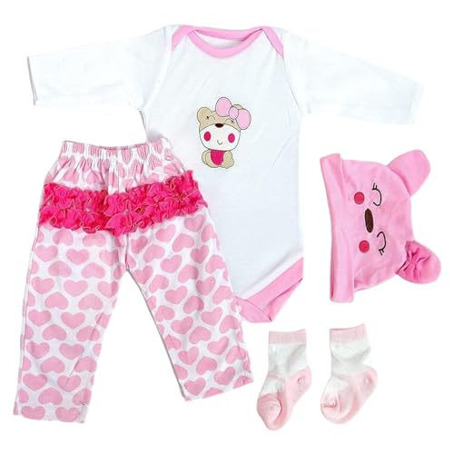 HEHUZY Reborn Babypuppen Kleidung, Mädchen Outfit Set mit Mütze, Hose und Stiefeletten, 20–22 Zoll Neugeborenes Babypuppenmädchen oder Junge, Rosa von HEHUZY