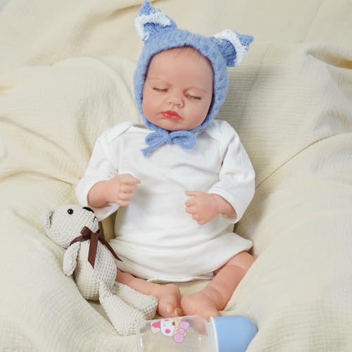 HEHUZY Reborn Puppe 20 Zoll 50 cm Mit Körper Weiches Silikon Lebensechte Baby Newborn Geschenk Sieht aus wie EIN echtes Babypuppen (Jungen Schlafendes Augen) von HEHUZY