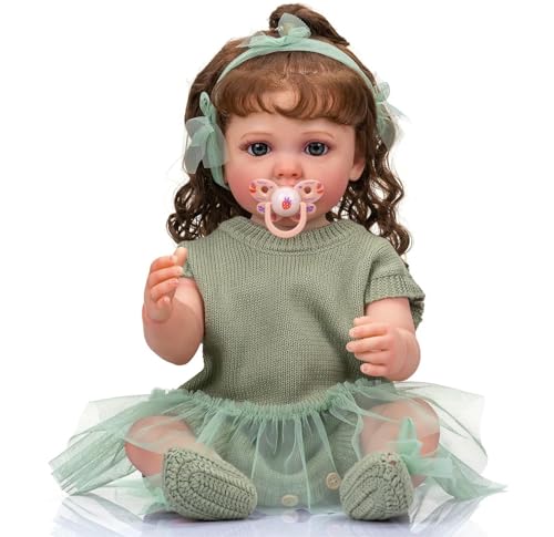 HEHUZY Reborn Puppe 22 Zoll 55cm Lebensecht Babypuppe Wie Echtes Baby Silikon Neugeborene Baby Toddler Mädchen Mit Weicher Stoffkörper von HEHUZY