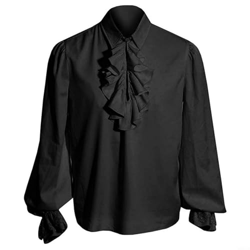 HEIBTENY Cosplay Herren Mittelalter Hemd Gothic Halloween Kostüm Herren Schnürhemd Renaissance Viktorian Steampunk Piraten Hemd Für Männer(M Black) von HEIBTENY