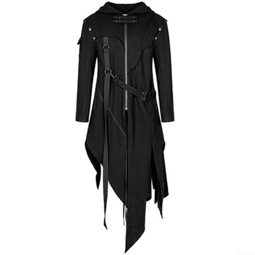 HEIBTENY Cosplay Herren Mittelalter Steampunk Unregelmäßige Kapuzenjacke Gothic Halloween Kostüm Herren Viktorianische Mantel Vampir Cosplay Kostüme Für Männer S-5XL(4XL Black) von HEIBTENY