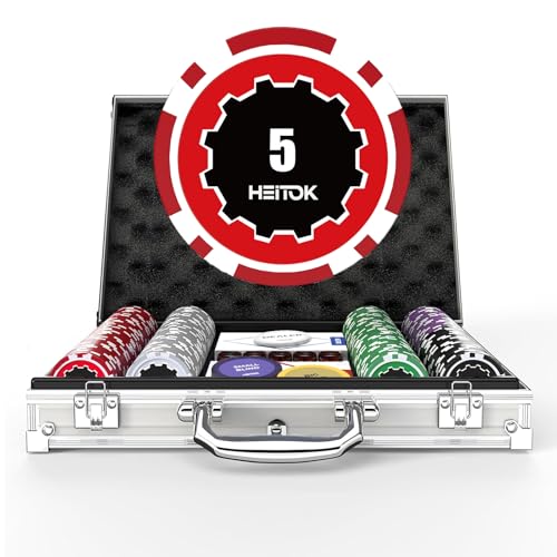 HEITOK Casino Poker Set mit nummerierten Chips 200 Stück für Kartenbrettspiel, 11,5g Gewicht mit Spielkarten für Texas Hold'em, Blackjack Gambling, Card Club oder Late Night Pokerspiele von HEITOK