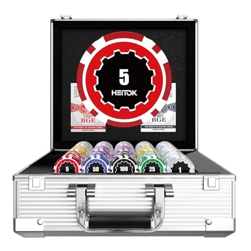 HEITOK Casino Poker Set with Numbered Chips 600-Piece for Card Board Game, 11.5 Gram with Playing Cards Waterproof for Texas Hold'em, Blackjack Gambling, Card Club or Late Night Poker Games von HEITOK