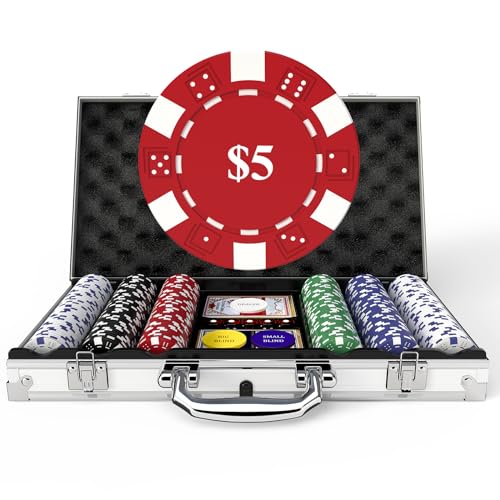 HEITOK Poker Chips Set mit Wertangaben, 300 Stück, 11,5 Gramm nummerierte Chips mit Aluminiumkoffer für Blackjack & Casino-Spiele von HEITOK