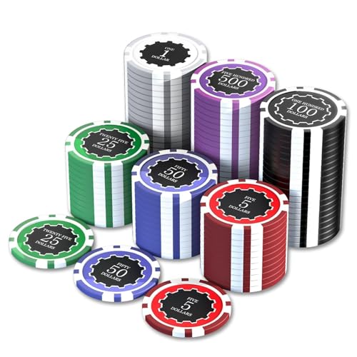 HEITOK Poker-Set mit Wertigkeiten, 100 Stück 11,5-Gramm nummerierte Chips in Kartonverpackung von $1 bis $500 für Casinospiele von HEITOK