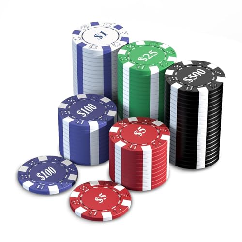 HEITOK Pokerchip-Set, 100 Stück, 11,5 g, Texas Hold 'em Pokerchips mit Aluminiumgehäuse und Stückelungen von $1 bis $500, ideal für Blackjack & Casino-Spiele von HEITOK