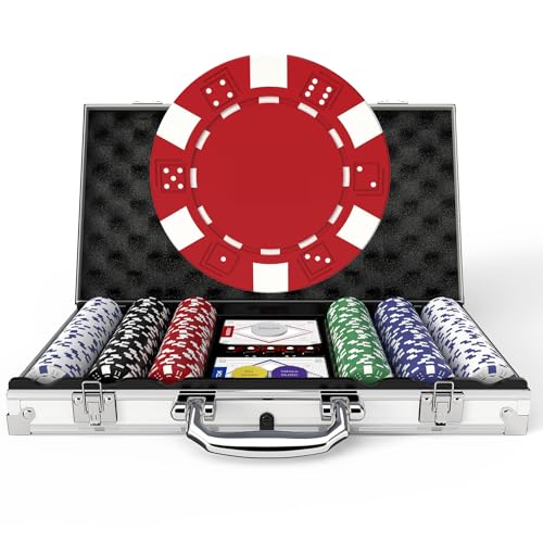 HEITOK Pokerchip-Set mit Aluminiumkoffer, 300 Stück 11,5 Gramm Casino-Pokerchips für Texas Hold'em Blackjack Glücksspiel von HEITOK