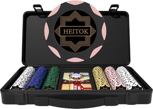 HEITOK Pokerchips-Set aus Ton, 300 Stück, hochwertige 14 Gramm Leere Chips mit strapazierfähiger Premium-Tragetasche für Texas Holdem, Blackjack-Glücksspiel von HEITOK