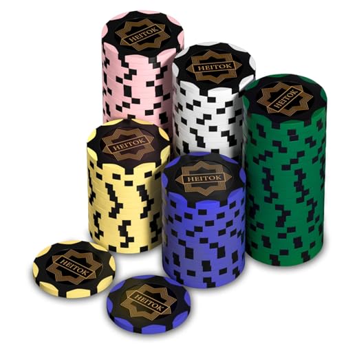 HEITOK Premium Nash 14 Gramm Metallkern Clay Poker Chip Set, Ideal für Texas Hold'em, ohne Nennwert, 100er-Pack Chips in Karton, Beliebt für Profi-Spiel von HEITOK