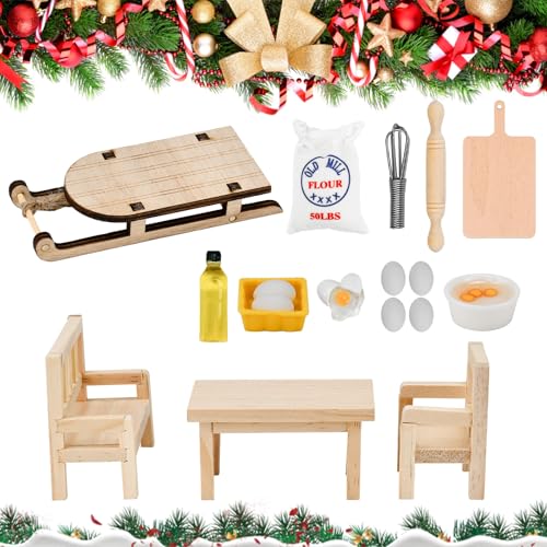 HEKOBAG 18 Stück Miniatur Wichtel Zubehör Weihnachten Mini Puppenhaus Zubehör Küche Zubehör für Wichtelhaus Wichtel Zubehör Tisch Miniatur Nudelholz Puppenhaus Küchen-Backset für DIY Mädchen Jungen von HEKOBAG