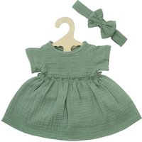 HELESS 1424 Puppenkleid aus 100 % Bio-Baumwolle mit Rüschen und Haarband, salbeigrün, 2-teilig, Gr. 28-35 cm von HELESS