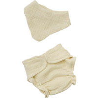 HELESS 420 Puppen-Babyset mit Stoffwindel und Lätzchen aus 100 % Bio-Baumwolle, ecru, 2-teilig, Gr. 35-45 cm von HELESS