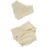 HELESS 4201 Puppen-Babyset mit Stoffwindel und Lätzchen aus 100 % Bio-Baumwolle, ecru, 2-teilig, Gr. 28-35 cm von HELESS