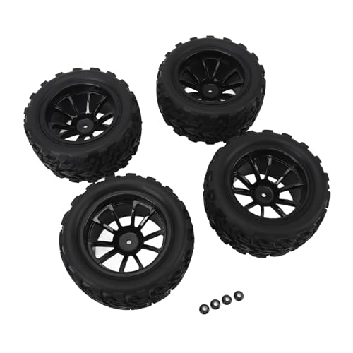 HELEVIA 4 Stück RC Car Wheels Reifen Universal 10 Speichenfelgen Gummi mit M4 Kontermutter RC Car 1/10 Wheels Reifen Zum Austausch von HELEVIA