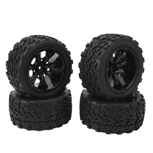 HELEVIA 4 Stück RC Off Road Reifen 12 Mm Sechskant Schwarz Universal 7 Löcher RC Gummireifen mit Naben Ersatz 1/10 RC Off Road Auto von HELEVIA