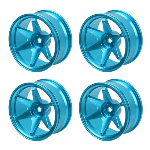 HELEVIA 4PCS RC Radnabe Wiederverwendbare CNC-Bearbeitung Aluminiumlegierung RC Radfelgen 1/10 RC Autozubehör (Blau) von HELEVIA