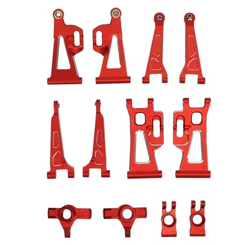 HELEVIA RC-Auto-Aufhängungsarm, Aluminiumlegierung Vorne und Hinten, Aufhängungsarm, Lenkschale, Hinterachshalter-Set, Verbesserte Teile für MJX 14210 14209 1/14 RC-Auto (Rot) von HELEVIA