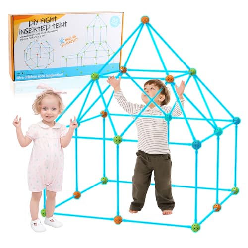 DIY Kinder Konstruktionsspielzeug, Kinder Outdoor Spielzeug Kreativ Set, DIY-Bauspielzeug, Spielzelt, Indoor Spielhaus Höhle Kinder Spielzeug Mädchen Jungen (NO.508-2 Medium Polygon 85 Stück) von HELGATALLT