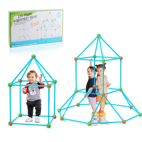 DIY Kinder Konstruktionsspielzeug, Kinder Outdoor Spielzeug Kreativ Set, DIY-Bauspielzeug, Spielzelt, Indoor Spielhaus Höhle Kinder Spielzeug Mädchen Jungen (NO.508-3 klein Polygonal 68 Stück) von HELGATALLT