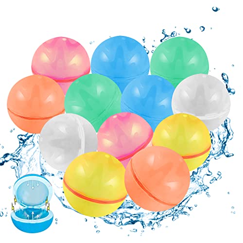 Wiederverwendbare Wasserballons, Selbstdichtende Silikon-Wasserbälle, Schnell Befüllbare Weiche Wiederverwendbare Wasserballons für Sommer-Splash-Partys im Freien, Wasserkampfspiel. (12 Stück) von HELIAN