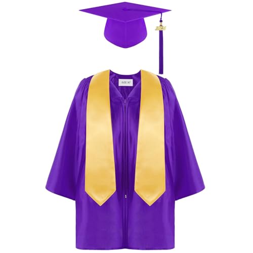 HELLORSOON Kinder Abschlusskostüm, Abschluss Talar Mit Doktorhut Graduation Geschenk Abschluss Robe Mit Hut Hut Kinder Für Jungen Und Mädchen von HELLORSOON
