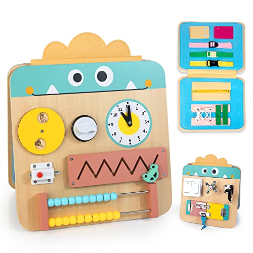 HELLOWOOD 17 in 1 Holz Busy Board für Kinder, Montessori Motorikspielzeug ab 3 Jahre, Aktivität Sensorik Board Multifunktionale Vorschule Lernspielzeug Geschenk für Jungen Mädchen Kleinkinder von HELLOWOOD